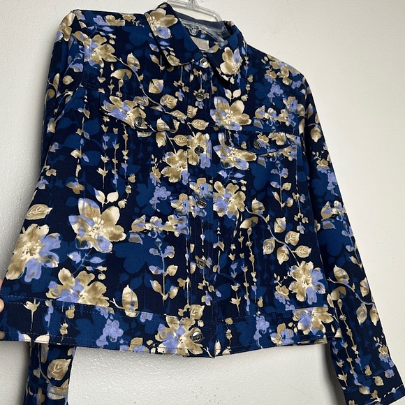 Baxter & Wells Jacket Blue Floral Boho Print Front Button Collared Lightweight - Picture 11 of 17